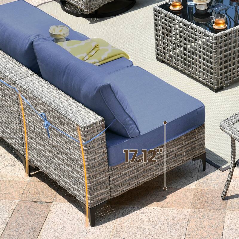 XIZZI 7-piece Outdoor Patio Furniture Rattan Wicker Modular Sofa Set with Table