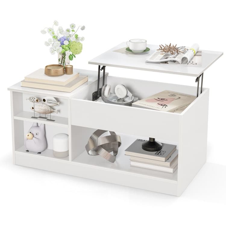 Multifunctional Coffee Table with Lift Top and Storage Shelves - 40" x 20" x 18"-23.5"(L x W x H)