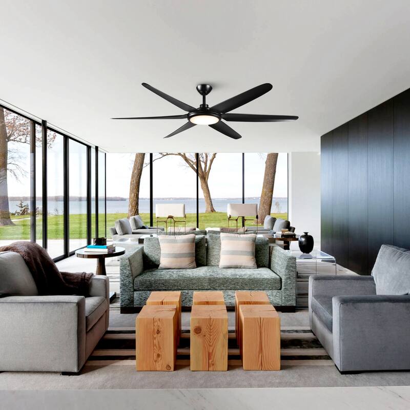 65" Farmhouse Black DC Motor Ceiling Fun With Light and Remote Control