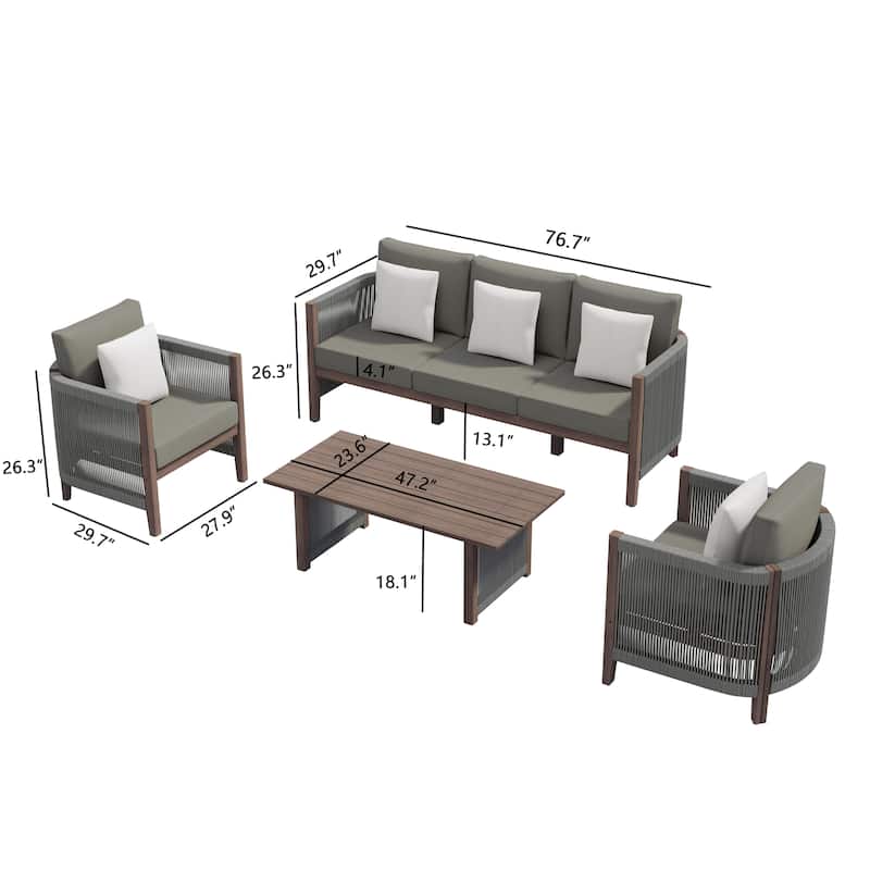Corvus Iona 4-piece Patio Eucalyptus Wood and Rope Sofa Seating Set with Sunbrella Fabric