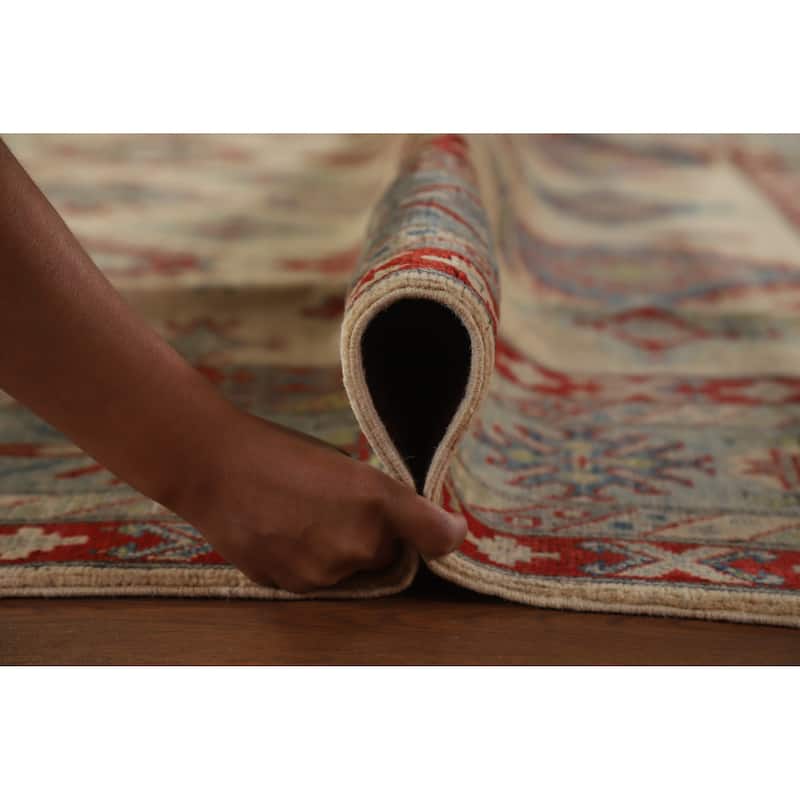 Hand Knotted Oriental 100% Wool Carpet Traditional Geometric Beige & Ivories Kazak Area Rug - 11' 11'' X 8' 10''