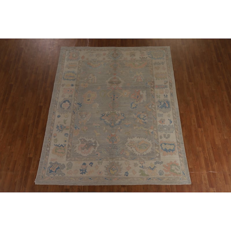Hand Knotted Oriental 100% Wool Carpet Transitional All-Over Greys & Charcoal Oushak Area Rug - 9' 8'' X 7' 10''