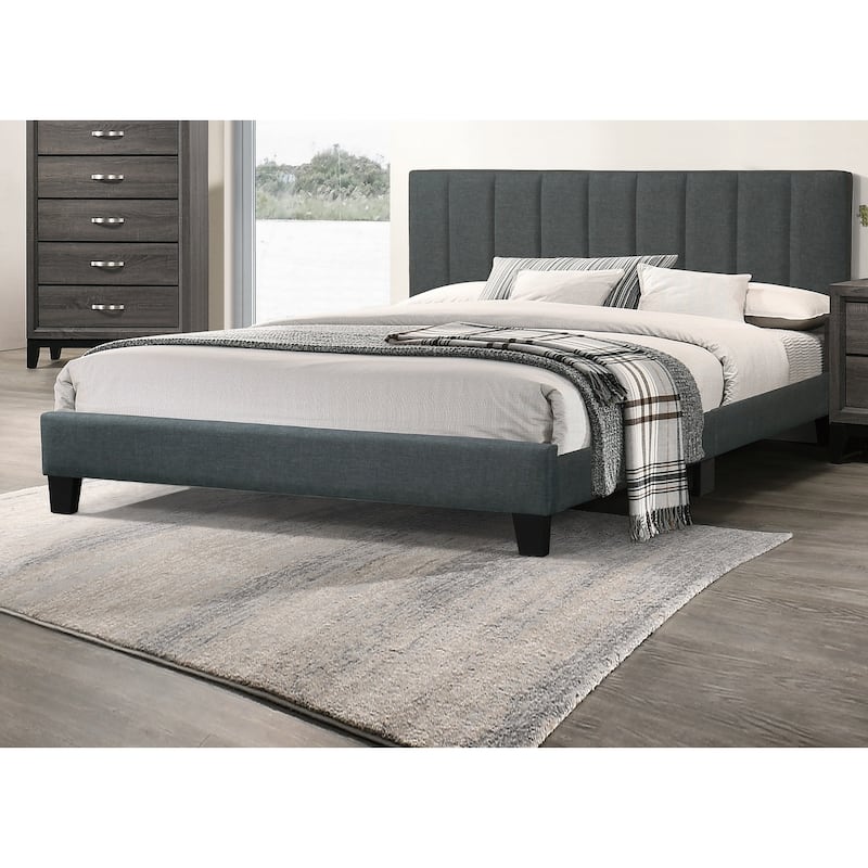 Gorgeous 1pc Eastern King Size Bed Charcoal Polyfiber Platform Bedframe Slats Bedroom Furniture