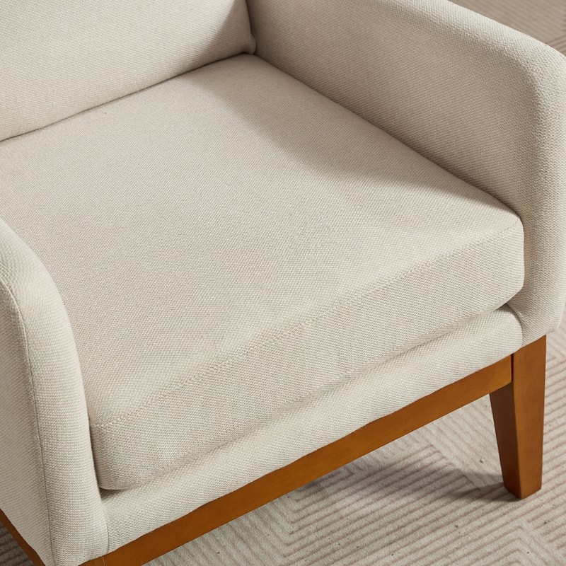 Beige Modern 26.18" High Back Upholstered Arm Chair with Wood Legs for Living Room