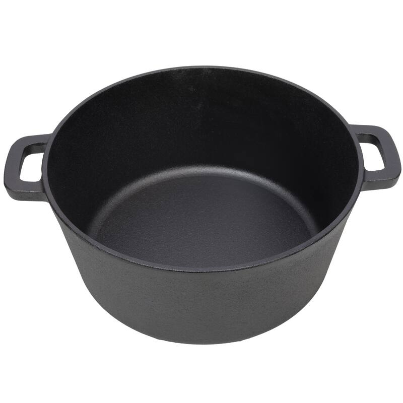 5QT Cast Iron Deep Pot and Skillet Lid with Iron Pot Rack and Lid Lifter, 3-In-1 Outdoor Camping Cast Iron Dutch Oven