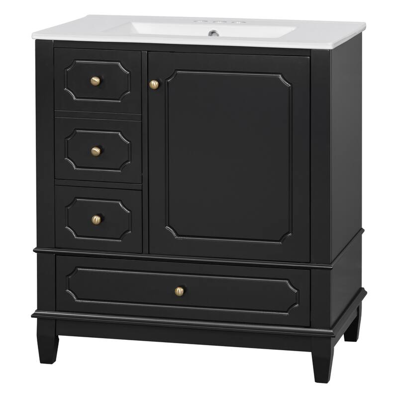 30 " Bathroom Vanity with Sink, Drawers, and Storage Shelves