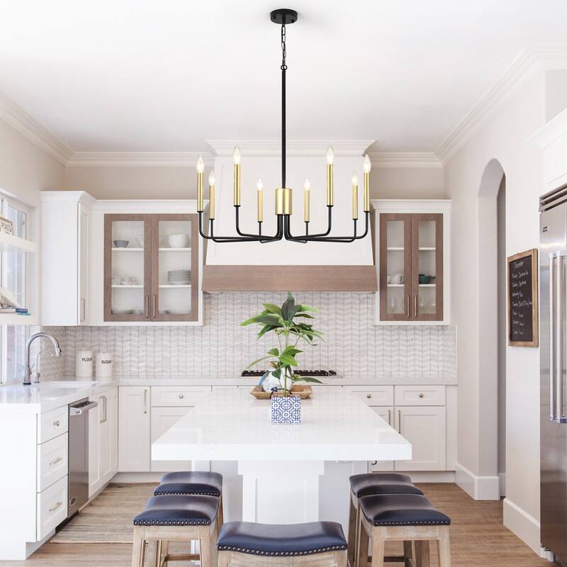8 - Light Candle Style Chandelier Farmhouse Light Fixture for Kitchen Island Bedroom Entryway - N/A