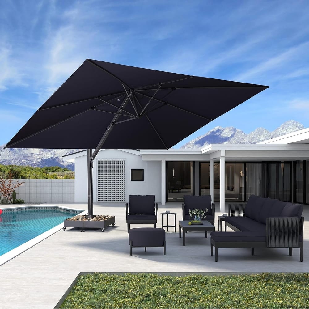 PURPLE LEAF Extra Large Premium Patio Cantilever Offset Umbrella With Base