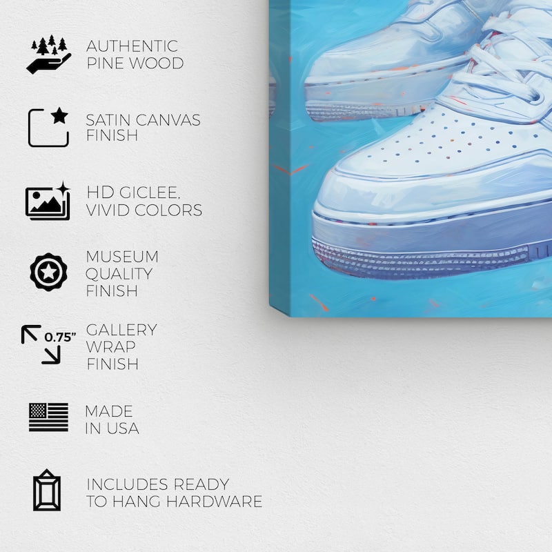 Wynwood Studio Fashion and Glam White Sneakers Under Water II Blue and Modern & Contemporary Wall Art Canvas Print