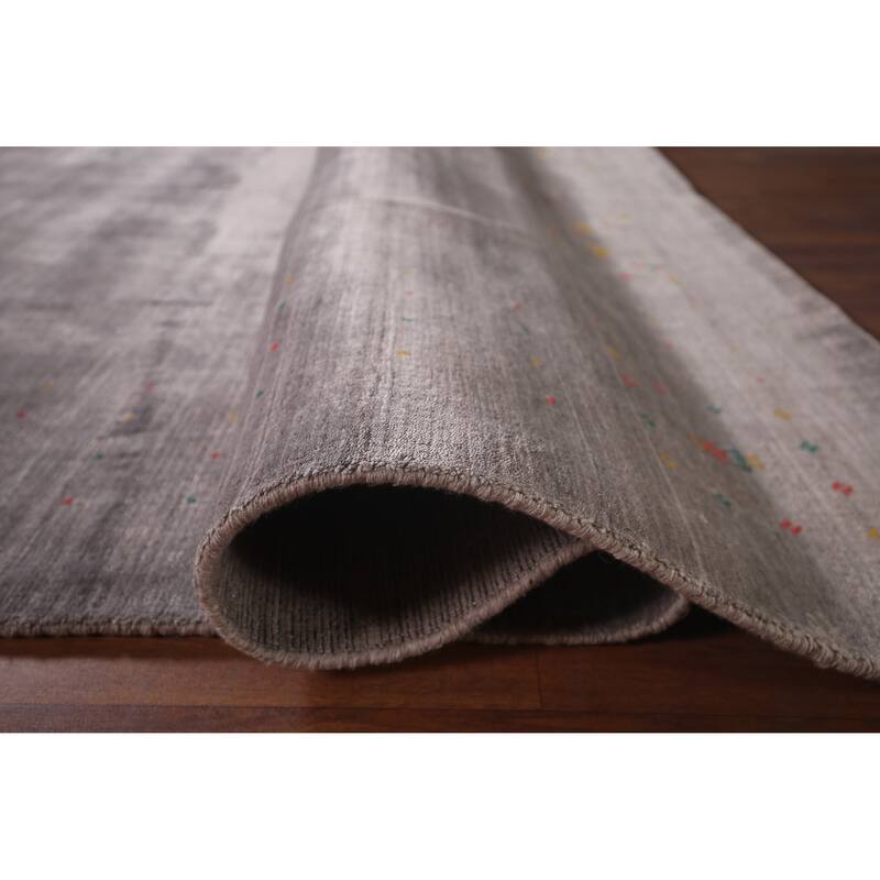 Gray Gabbeh Indian Area Rug Handmade Silk Carpet - 7'10"x 9'7"