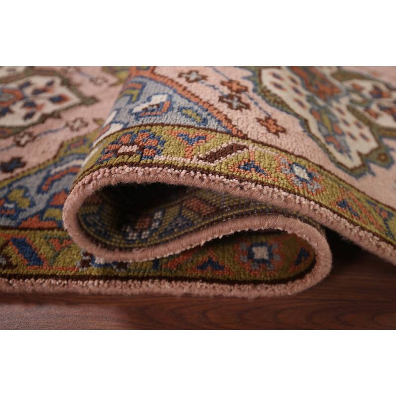 Pink Geometric Kazak Oriental Runner Rug Hand-Knotted Wool Carpet - 2'6"x 9'11"