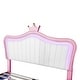 preview thumbnail 10 of 10, Queen Upholstered Princess Bed Frame Faux Leather Platform Bed with Crown Headboard and LED Lights for Girls Boys,White Pink