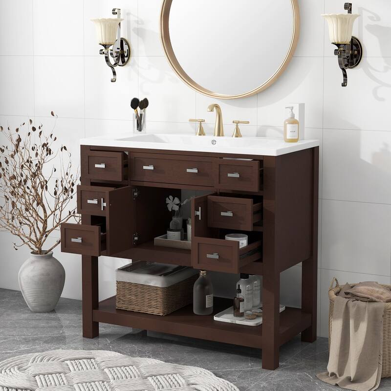 36'' Freestanding Bathroom Vanity Set with Integrated Ceramic Sink and Drawers - 36'' X 34''