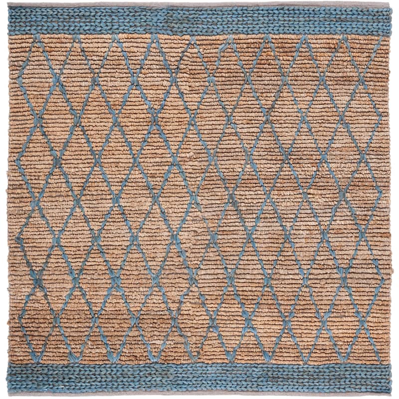 SAFAVIEH Handmade Natural Fiber Foolke Casual Jute Trellis Rug - 6' Square - Natural/Navy