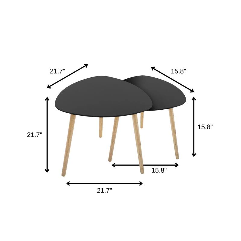 HomeRoots Set of Two Black and Natural Wood Triangular End Tables - 21.65 in. x 21.65 in. x 21.65 in.