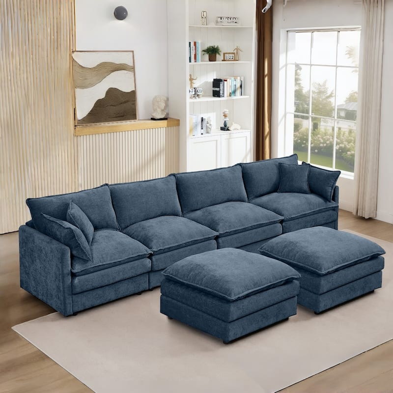 130.7" Modular Chenille U-Shape Sectional Sofa with Movable Ottomans
