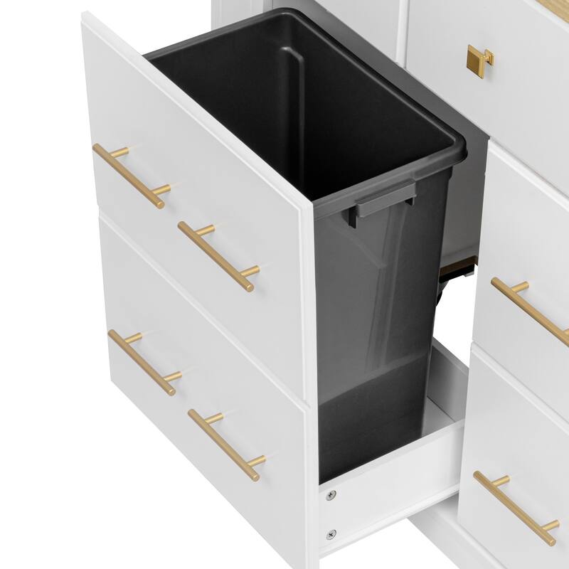 51 Inch Kitchen Island with 6 Drawers Pull-Out Trash Can Power Outlet and Drop Leaf