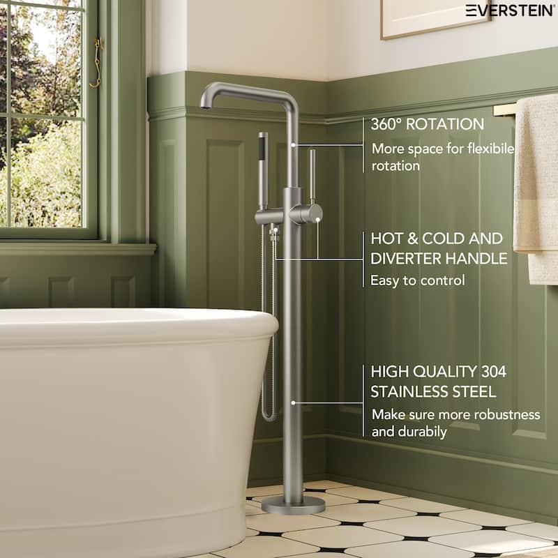 Freestanding Tub Faucet with Hand Shower,Modern Floor-Mount Bathtub Faucet