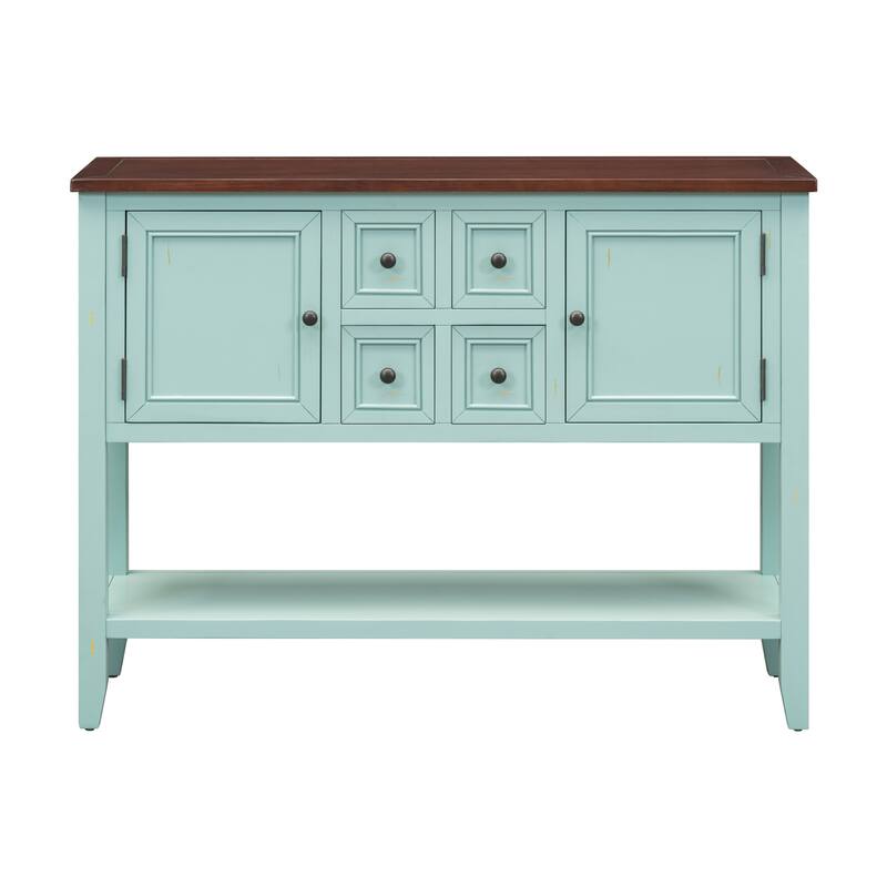 Vintage Console Table with Four Small Drawers and Bottom Shelf