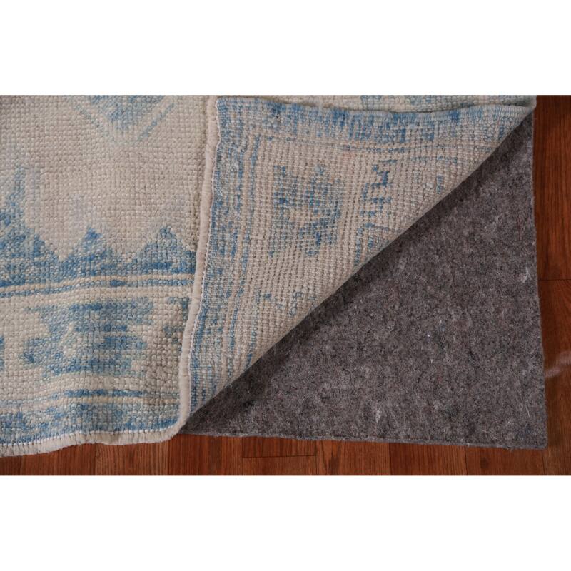 Hand Knotted Oriental 100% Wool Carpet Transitional Geometric Navy Blue & Blues Oushak Runner Rug - 17' 2'' X 3' 4''