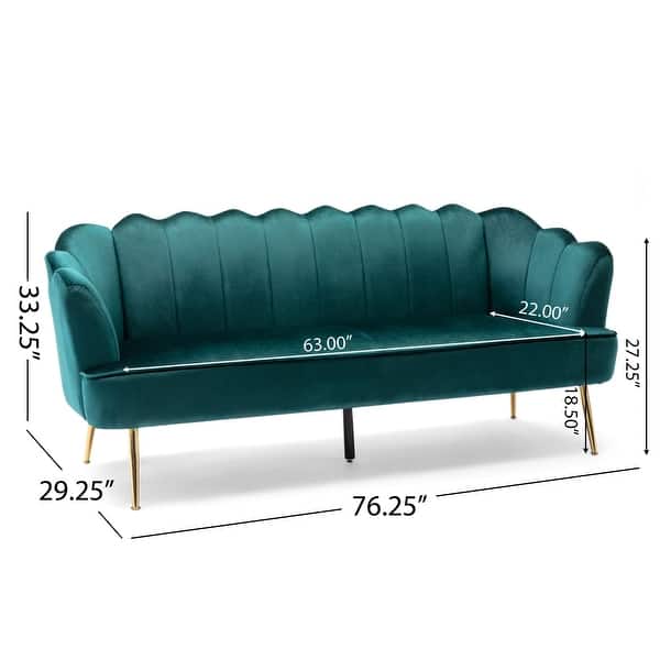 dimension image slide 4 of 6, Reitz Glam Velvet Shell Sofa by Christopher Knight Home - 76.25" L x 29.25" W x 33.50" H