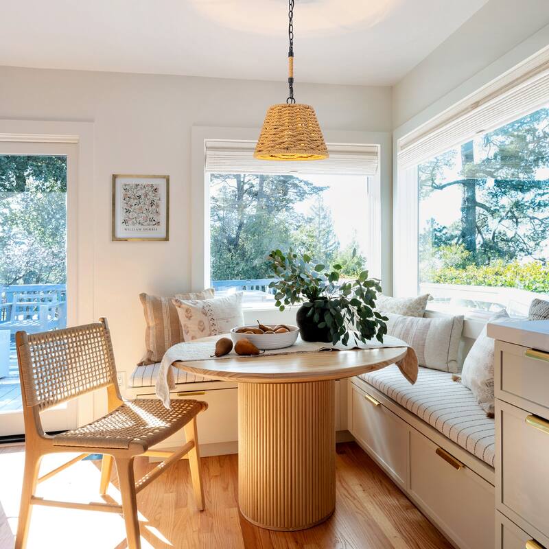 1-Light Farmhouse Hand Woven Drum Chandelier with Natural Rope Shade - Wood