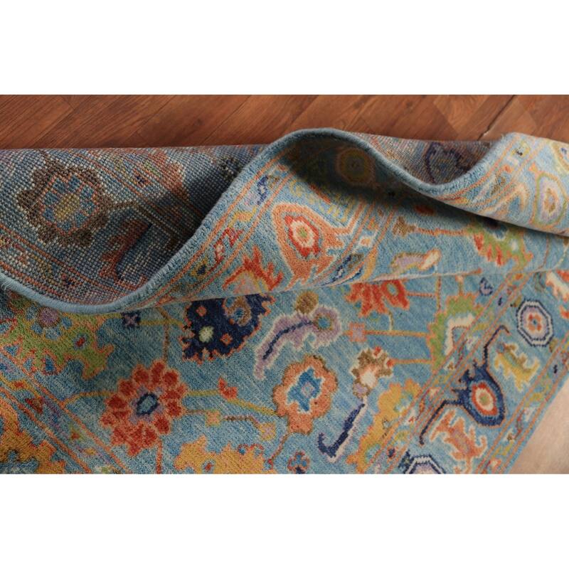 Blue Floral Oushak Oriental Rug Hand-Knotted Wool Carpet - 3'11"x 6'1"