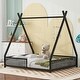 preview thumbnail 13 of 22, Metal Full Size House Platform Bed with Triangle Structure, Contemporary Style Kids Bed Frame with Guardrail for Bedroom, White Black