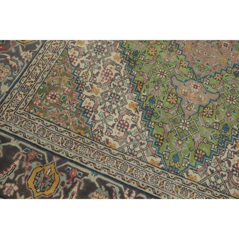 Hand Knotted Oriental 100% Wool Carpet Traditional Medallion Green Tabriz Area Rug - 9' 3'' X 6' 4''