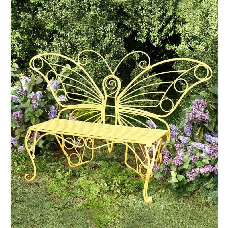 Metal Outdoor 2-Seater Butterfly Garden Bench - 60” L x 17.7” W x 39.2” H
