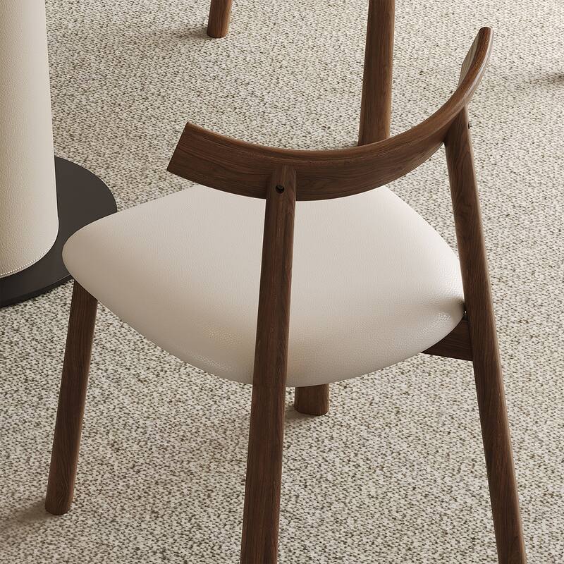 Minimalist Upholstered Dining Chair Set of 2 Wooden Dining Room Chairs Accent Chair with Faux Leather Seat and Open Backrest