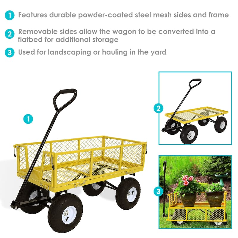 Steel Garden Cart Tools Cart with Removable Sides, 550 lb Capacity - 34" W x 18" D x 22" H