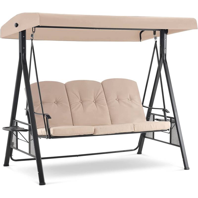 MCombo 3 Seat Patio Swings with Canopy, Adjustable Canopy Swing Sets for Backyard, Poolside, Balcony 4092 - Beige