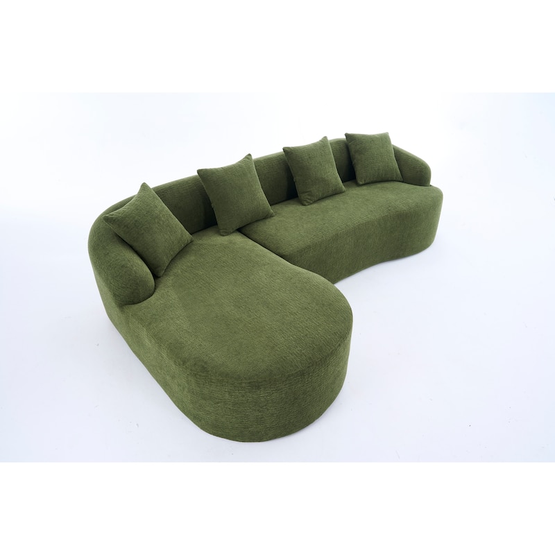 98.4" Chenille L-Shaped 3-Seater Sofa with Chaise Lounge and 4 Pillows