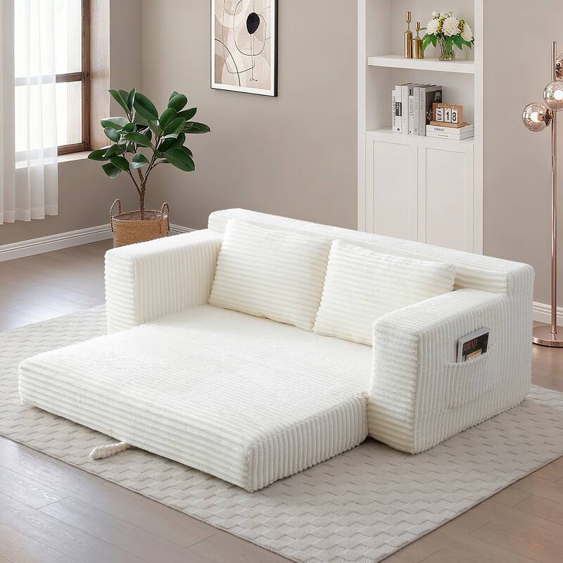 Floor Sofa Couch Convertible Sofa Bed with Storage Pockets, Boneless Pull-Out Sofa Bed for Living Room