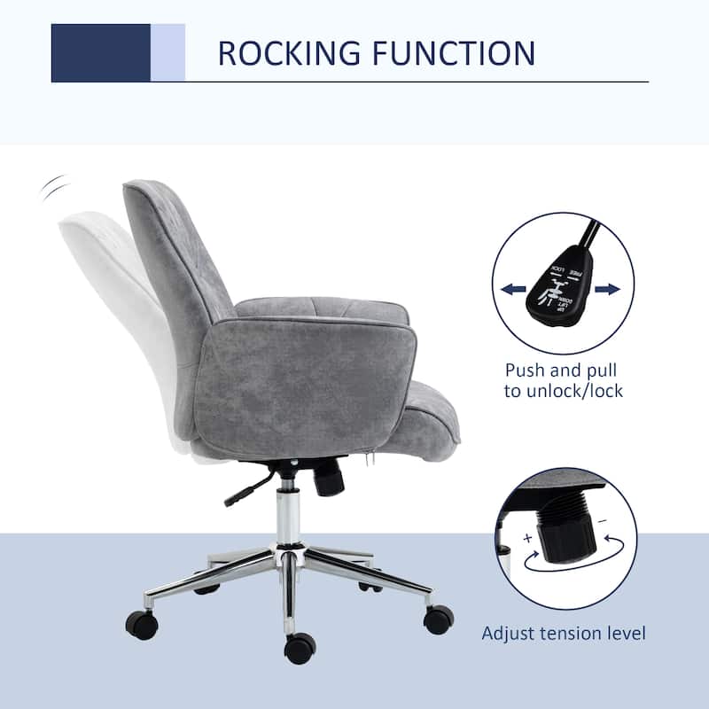 Microfiber Home Office Chair, Work Chair with Swivel Wheels and Tilt Function, Padded Vanity Chair with Armrests - N/A