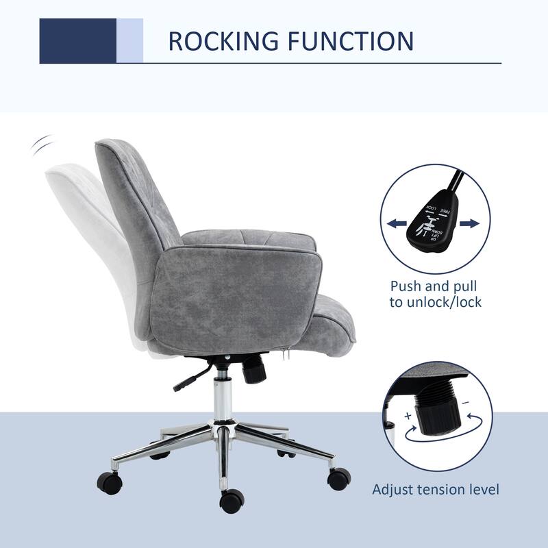 Vinsetto Micro Fiber Home Office Chair with Adjustable Height, Recline Function, Curved Padded Armrests, Light Grey