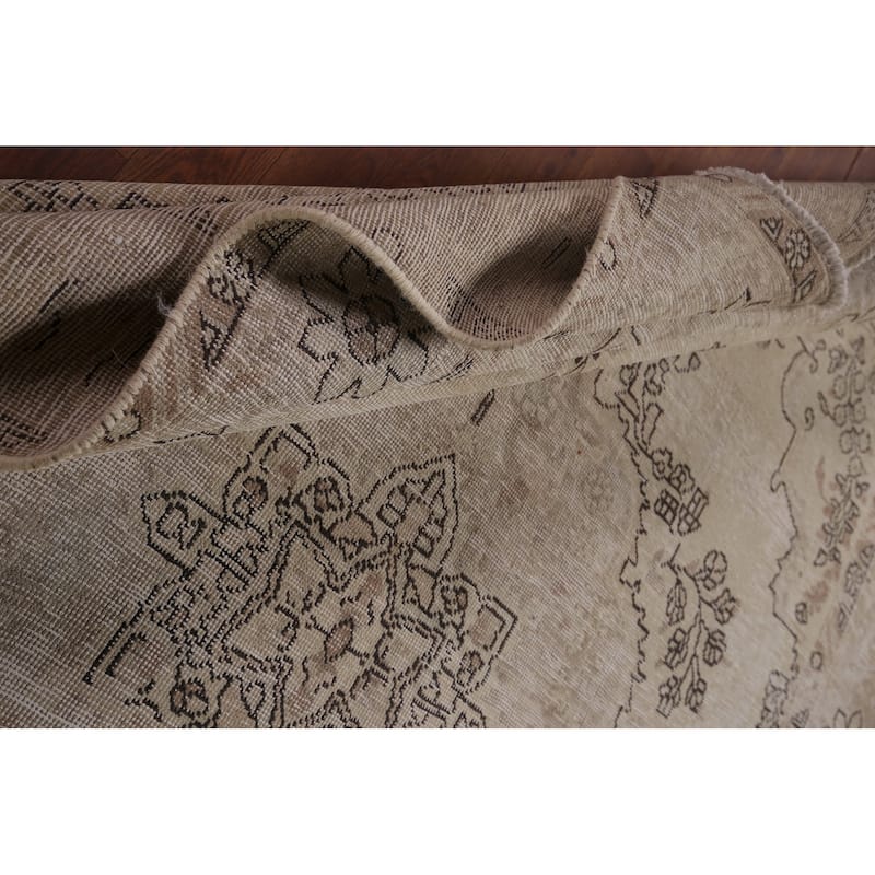 Distressed Tabriz Vintage Persian Rug Handmade Muted Wool Carpet - 6'2" x 9'2"