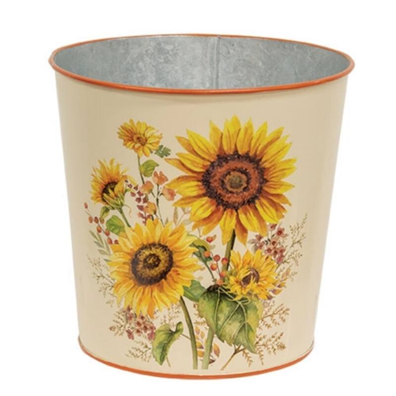 Fall Sunflowers and Berries Metal Bucket for Autumn Decor - Multi