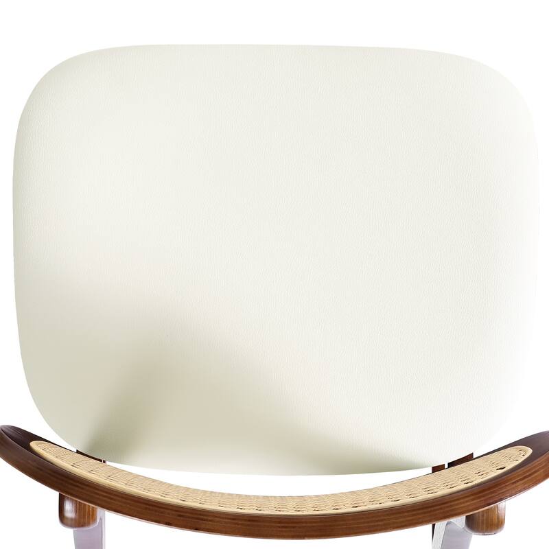 Wood Upholstered Counter Height Bar Stools with Rattan Back - 36.81"H x 17.72"W x 18.7"D
