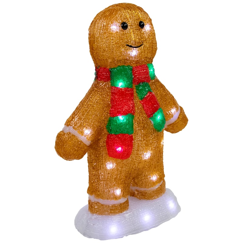 14" LED Acrylic Gingerbread Man Scarf Outdoor Christmas Decoration - Brown