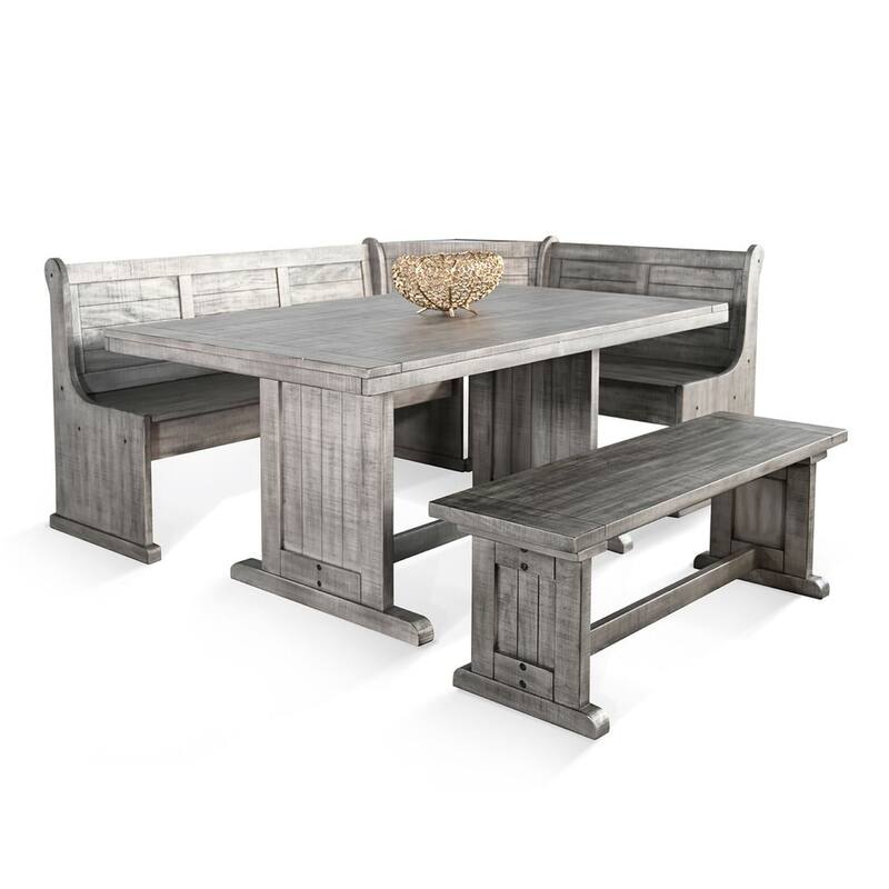 Zeka 4pc Breakfast Nook Dining with Storage Bench Set, Gray Mahogany Wood