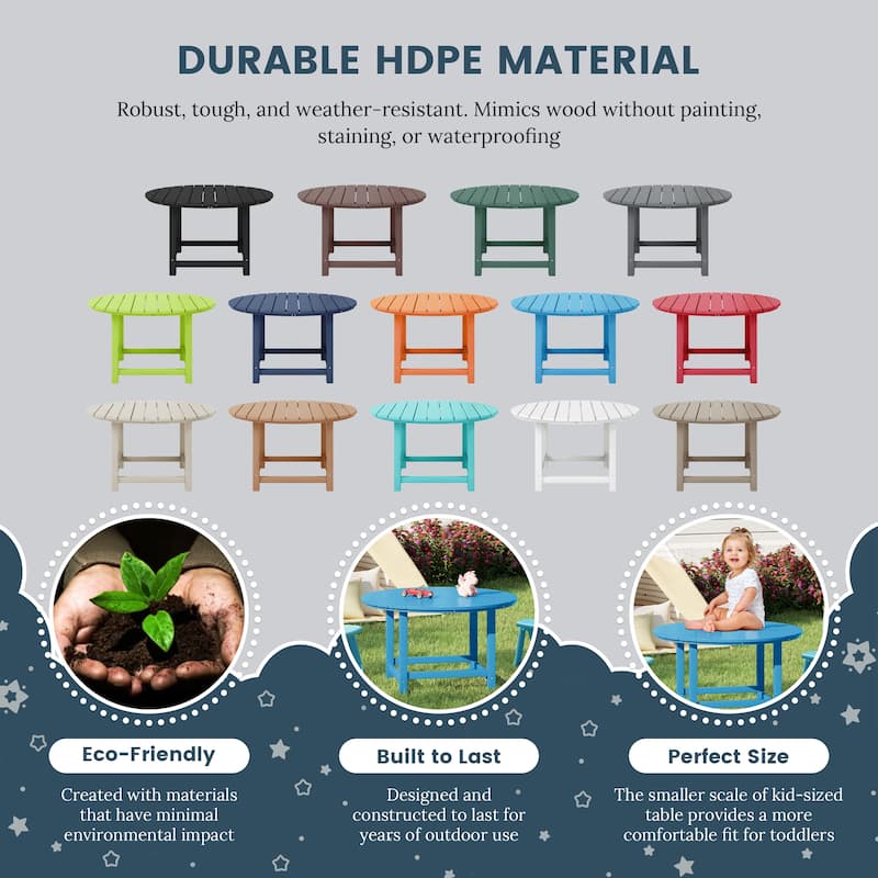 Polytrends Laguna Kids Outdoor 38" Round Poly Dining Table for Children