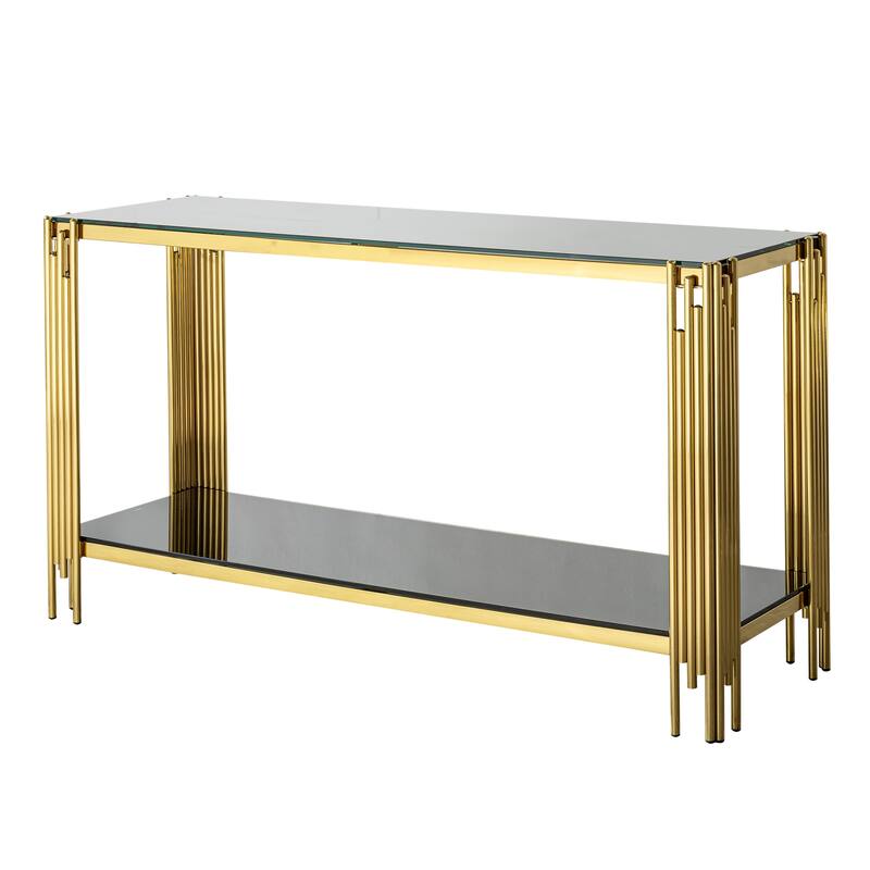 Modern glass top mirror stainless steel console table
