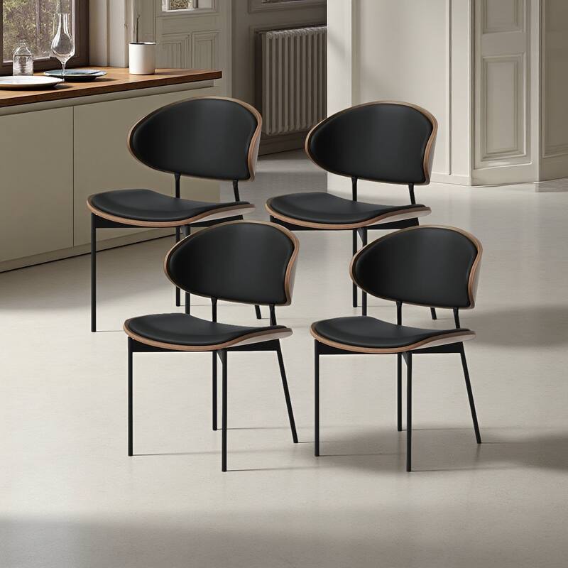 Modern Brown Not Assembled Need Dining Chairs ,curved Back Leather Kitchen Chairs for Dining Room - Set of 4