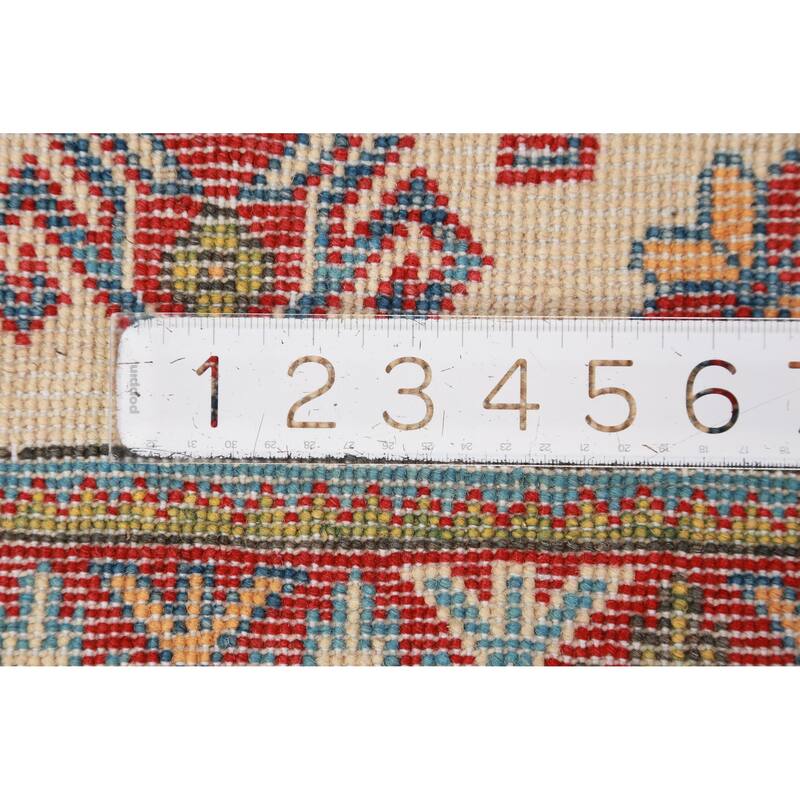 Geometric Kazak Oriental Rug Handmade Beige Wool Carpet - 2'0"x 3'0"