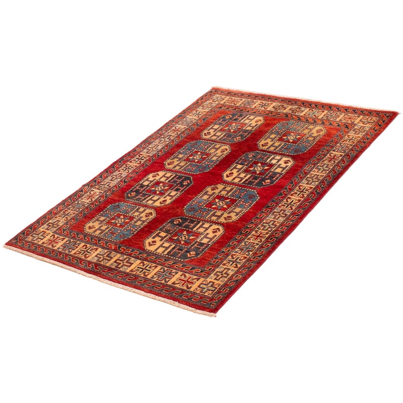 ECARPETGALLERY Hand-knotted Uzbek Ghazni Red Wool Rug - 3'10 x 5'9