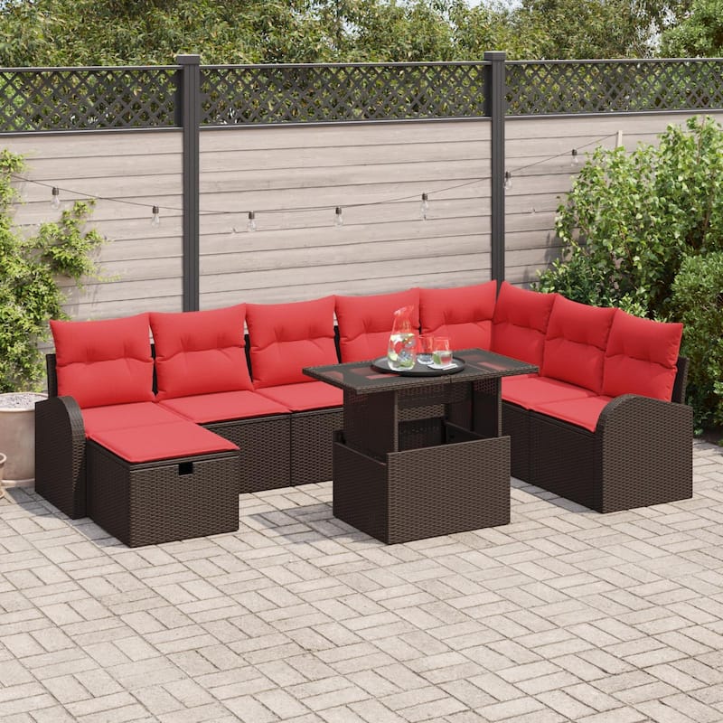 vidaXL 9 Garden Sofa Set with Cushions Black/Brown/Grey Poly Rattan - 113.8 x 70.5 x 27.2 - Brown