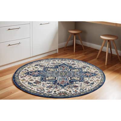Power Loomed Distressed Geometric Floral Non Skid Area Rug - 72' X '72' X '0.5