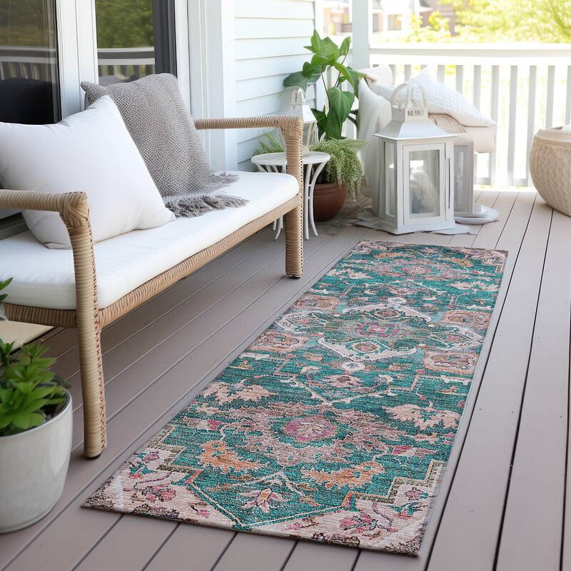 Machine Washable Indoor/ Outdoor Chantille Traditional Boho Rug - Emerald - 2'3" x 7'6"